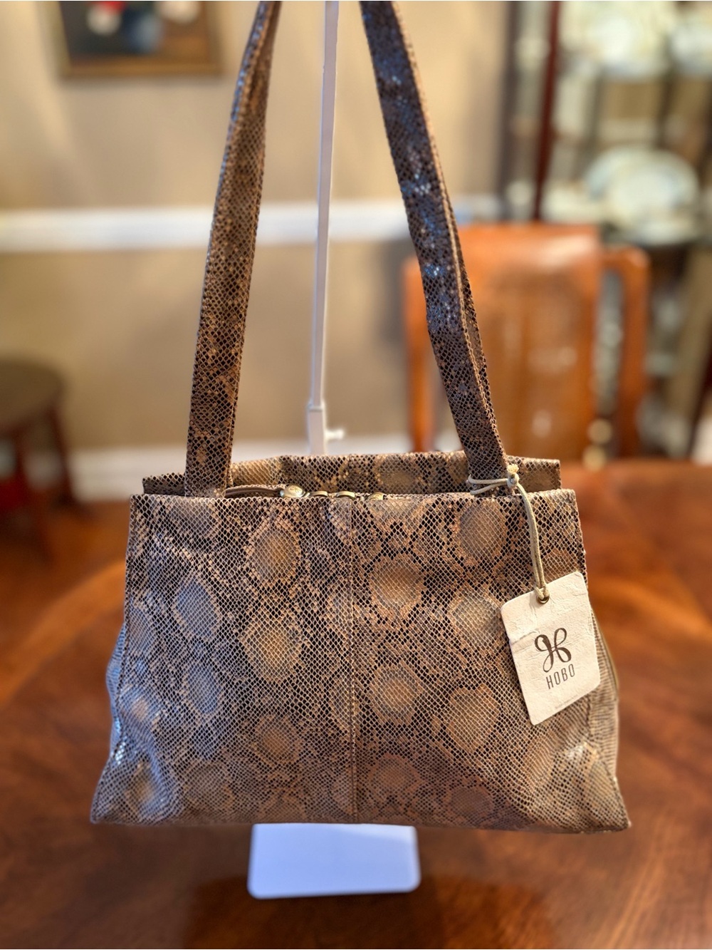 Hobo Behold in Metal Snake. Metallic Gold Taupe Snake-Print Shoulder Bag NWT
